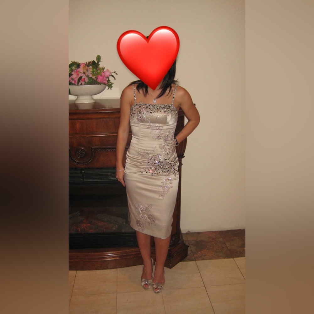 Brand: Mandalay, champagne bustier dress size 2.